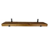Tortuga Rustic Solid Wooden Shelf With Hand Forged Industrial Metal Hook Under Support Brackets